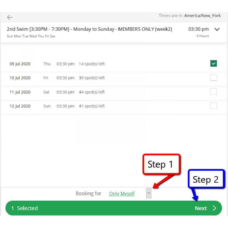 choose to add more dates of that session time and option for multiple attendees